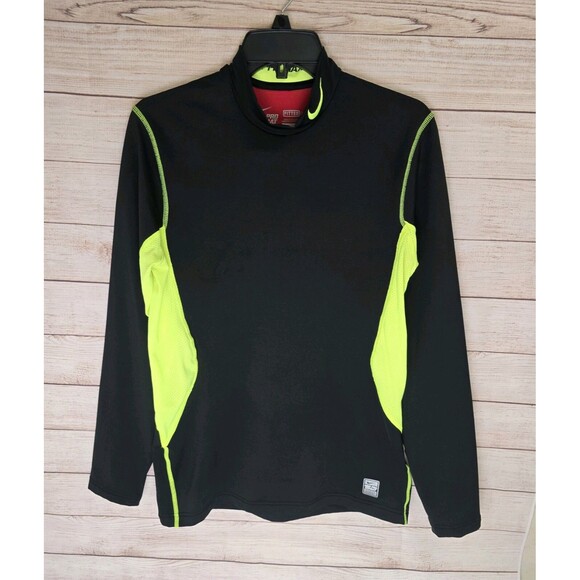 Nike Pro Combat Men’s Dri Fit Black Neon Large Fitted Pullover Shirt - Picture 1 of 9